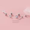 S925 prata esterlina orelha furo única broca quatro garra redonda talão fio luz talão brinco flash broca parafuso espiral brinco G9267