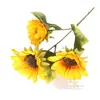 Girasol artificial de 3 cabezas decoración para el hogar sala de estar mesa de comedor flor falsa accesorios para fotos estilo pastoral INS