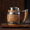 Taza de cerveza de barril de madera simulada transfronteriza KTV bar gran capacidad taza de cerveza de barril taza creativa de acero inoxidable taza para té de frutas