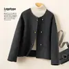 Abrigo Corto de Botones para Mujer, Versátil Ropa de Abrigo para Otoño e Invierno, Lana de Doble Cara, Estilo Nacional, Nuevo Cárdigan de Lana Pura