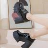 Mocassins Femininos 2024 Primavera Novo Estilo Plataforma Fivela Dupla Sola Grossa Salto Alto Sapatos de Salto Grosso Sapatos Britânicos de Couro Pequeno