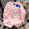 Sudadera Redonda Azul Tie-Dye Estampada Creativa, Perezosa y Linda, Estilo Americano para Mujer, Otoño e Invierno, Versátil, Dibujos Animados, Estilo Preppy