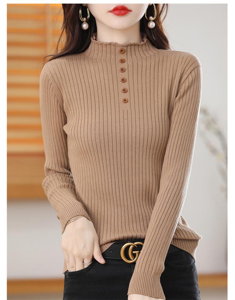 纯棉线抽条打底衫