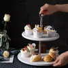 Mesa de Centro de Sala de Estar de Mármol Charola para Dulces y Snacks Mesa de Postres Grande de Doble Capa para Fotografía Charola para Pasteles y Frutas Estilo de Lujo Ligero