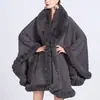 Nuevo chal con cuello de imitación de piel de conejo rex, capa, cárdigan de punto, abrigo holgado, moda, grueso, cálido, para mujer, al por mayor