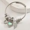 Panjiadora Moda de Tendencia Versátil Pulsera de Acero Inoxidable para Mujer con Perlas, Amor, Hojas de Cerezo y Accesorios de Diamantes Pulsera