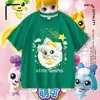 Camiseta Adorável e Fofa de Manga Curta para Meninas, Top de Algodão Puro com Desenho Fofo de Estrelas, Camiseta Básica Casual de Verão para Meninas Pequenas