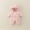 Ropa de invierno linda, mameluco de bebé acolchado de algodón grueso, forrado de felpa para abrigar, mameluco con capucha súper adorable, ropa de abrigo de invierno