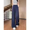 Calça Amarela Creme de Leite Plus Size para Mulheres, Estilo Fino Primavera/Verão, Corte Casual Solto, Calça de Perna Larga Fresca e Fluida