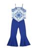 Conjunto de Ropa de Verano para Niños: Conjunto de Dos Piezas: Top Camisola Estampado y Pantalones de Pierna Ancha, Material de Algodón, Estilo Europeo y Americano, Estilo Delgado para Chicas Jóvenes