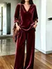 Conjunto de Moda Transfronteriza para Mujer 2026, un Conjunto Completo de Pantalones de Pierna Ancha de Terciopelo Estilo Europeo y Americano, Pantalones Largos Casuales Sueltos y con Caída