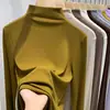 Estilo Novo Outono e Inverno Gola Alta Meia Camiseta Lisa de Base para Mulheres, Camiseta Top Manga Longa Slim Fit Estilosa para Usar por Cima