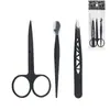 Juego Completo de Herramientas Negras Huecas para Recortar Cejas, Juego de Pinzas para Cejas de Acero Inoxidable de 4 Piezas, Juego Especial de Tijeras para Cejas y Cuchillo de Recorte, Venta al por Mayor