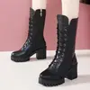 Botas Chelsea de Salto Grosso Femininas Botas de Cano Médio Femininas Novo Estilo Outono/Inverno 2026 Estilo Britânico Sapatos Femininos Versáteis Celebridade da Internet Botas de Cano Curto com Forro de Veludo