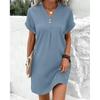 Ropa de Mujer Europea y Americana Transfronteriza 2023 Nuevo Amazon Cuello en V Color Puro Jersey Cómodo Casual Vestido con Botones