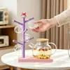 Suporte de armazenamento de copos de bebê fofo roxo-rosa, madeira de faia suporte de copo de vidro copo de café caneca em forma de árvore suporte de copo invertido