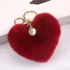 Amor Transfronteiriço Chaveiro de pelúcia Pérola Pingente de bolsa bola de pelo de coelho Rex imitação Bola de pelúcia em forma de coração coração