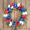 Corona de tulipanes de comercio exterior de 2023, nueva corona decorativa de flores de simulación para el Día de la Independencia de Estados Unidos, colgante de pared para puerta de casa.