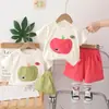 Conjunto de Roupas de Verão para Meninas 2025 Novo Verão Roupas de Verão para Meninas Bebê Menina Bonito Estampado Maçã Manga Curta Atacado