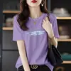 Camiseta de Manga Corta de Algodón Puro Simple y Versátil para Mujer 2026 Nuevo Estilo de Verano Cuello Redondo Diseño Estampado Talla Grande Top Adelgazante