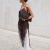 Vestido de tirantes estilo nuevo Primavera/Verano 2026 con encaje de imitación seda, abertura lateral, diseño elegante y acabado satinado elegante