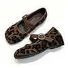 Zapatos Mary Jane de gamuza para mujer, nuevo estilo 2026, 4 cm, retro francés, estampado de leopardo, con plataforma interior y cierre de velcro