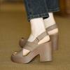 Sandalias de Tacón Alto Abiertas para Mujer, Nuevo Modelo Verano 2026, Tacón Grueso Suave, Plataforma Impermeable de Velcro, Suela Gruesa, Zapatos Romanos de Punta Redonda
