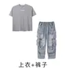Roupas Hip-hop Modernas para Crianças Meninos e Meninas Jeans Cinza Largo Cool Manga Curta Calças de Hip-hop Infantil Fantasia de Performance