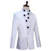 Vestido retro para hombre de estilo chino, traje juvenil de estilo chino, blanco con diamante azul, traje de cuello mao para hombre, vestido de presentador MC