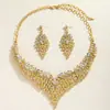 Set de Joyería Nupcial Colorido Europeo y Americano Transfronterizo Collar Pendientes Dos Piezas Diseño de Joyería para Banquete de Bodas para Mujeres