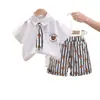 2025 Nueva Moda Verano para Bebés y Niños Ropa Camisa de Lazo Manga Corta Dos Piezas Traje de Verano para Niño