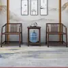 Sillón de Madera Maciza Juego de Tres Piezas Estilo Chino Respaldo de Sombrero Oficial Sillón Silla de Balcón Mesa de Café Antigua Silla de Té Individual Silla con Respaldo
