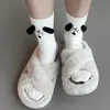 Calcetines de tubo medio tridimensionales en blanco y negro con cachorro para niños en otoño e invierno, calcetines de algodón peinado, transpirables, absorbentes de sudor, lindos para niñas, para usar en exteriores, medias