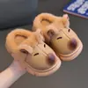 Pantuflas de algodón para niños con diseño de capibara, estilo invierno, para niños, material EVA, para uso en interiores, parte superior tipo piel, impermeables, para niños de tamaño mediano y grande, niños pequeños y bebés