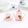 Taza de Té Cerámica Impresa Retro Nostálgica Tetera Juguete de Comida Casa de Muñecas Accesorios de Decoración DIY Adornos en Miniatura