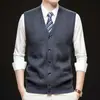 Chaleco de pico, cárdigan de punto sin mangas para hombre, chaleco casual de negocios para mediana edad y personas mayores, nuevo suéter de otoño e invierno para hombre