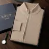 Suéter Cardigan Masculino de Caxemira Gola Alta Outono e Inverno, Casaco de Malha com Zíper de Lã Espessa da Moda, Peça de Cima Solta