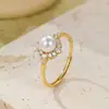 Anel Francês de Luxo Acessível em Prata Esterlina 925 com Pérola e Zircônia para Mulheres Design de Nicho Anel para Dedo Indicador de Alto Padrão Anel Aberto Exquisito