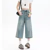 Jeans Crop con Cintura Elástica para Mujer, Otoño 2026, Delgados, Tallas Grandes, Cintura Alta, Adelgazantes, Pantalones Sueltos de Pierna Ancha de Longitud Media