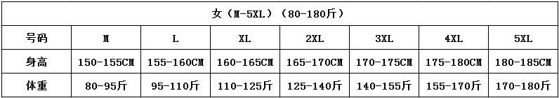 女（M-5XL）（80-180斤）