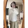 Camiseta básica de manga larga de color liso y estilo coreano para mujer, primavera y otoño, cuello redondo, versátil para ir al trabajo, top casual de algodón puro