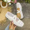 Novos Sapatos de Malha Mary Jane de Cano Baixo Tamanho Grande para Mulheres, Sapatos Casuais Loafers Planos com Tira de Renda de Comércio Exterior