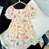 Vestido Pequeño Floral de Verano para Niñas Moda Infantil Celebridad de Internet Manga Abullonada Falda Vestido Floral de Dibujos Animados Elegante para Niñas