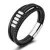 Pulsera de cuero de acero inoxidable de estilo europeo y americano de Amazon para hombre, hecha a mano, línea de automóviles, pulsera de acero de titanio tejido multicapa