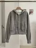 Sudadera con Capucha y Doble Cremallera KEKEZOON Lisa de Manga Larga Chaqueta para Mujer Otoño Estilo Coreano Top Versátil 9218