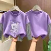 Camiseta base de algodón puro para niña, nueva colección otoño 2026, camiseta de manga larga para niños hermosa y elegante, look en capas