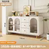 Aparador integrado de pared estilo crema de madera natural para cocina y comedor del hogar, gabinete de almacenamiento para espacios pequeños