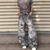 Diseño Retro Americano Chica Caliente Patrón de Estrella Jeans Rasgados Desgastados para Hombres y Mujeres Verano Sueltos Pierna Ancha Pantalones Cimitarra