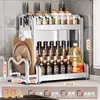 Nuevo Estante de Almacenamiento de Cocina de Acero Inoxidable para Encimera, Organizador Multifuncional para Aceite, Sal, Salsa, Vinagre, Frascos de Condimentos y Portacuchillos