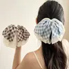 Pinza para el Cabello con Lazo de Cinta Patchwork a Dos Tonos a Cuadros, Pinza de Tela Versátil para Cola de Caballo, Pinza de Garra de Moda para Medio Recogido para Mujeres